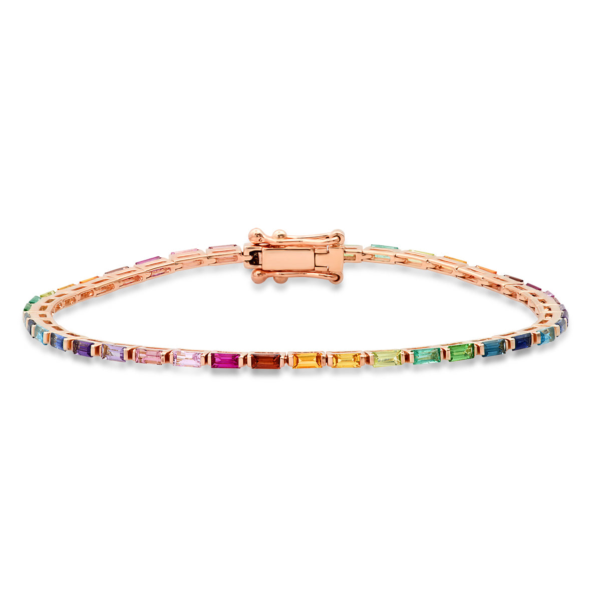 14K Rose Gold Rainbow Baguette Tennis Bracelet
