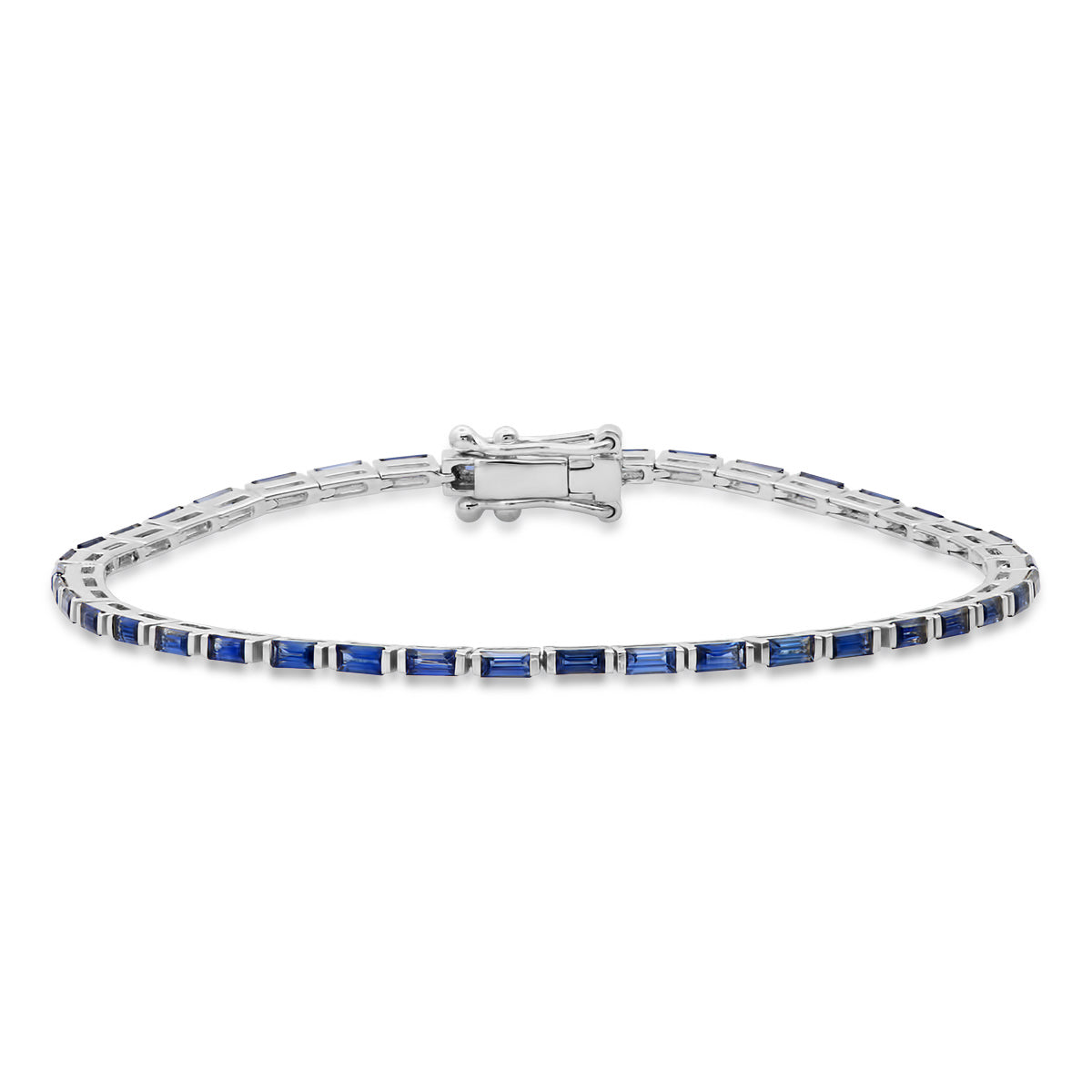 14K White Gold Blue Sapphire Baguette Tennis Bracelet
