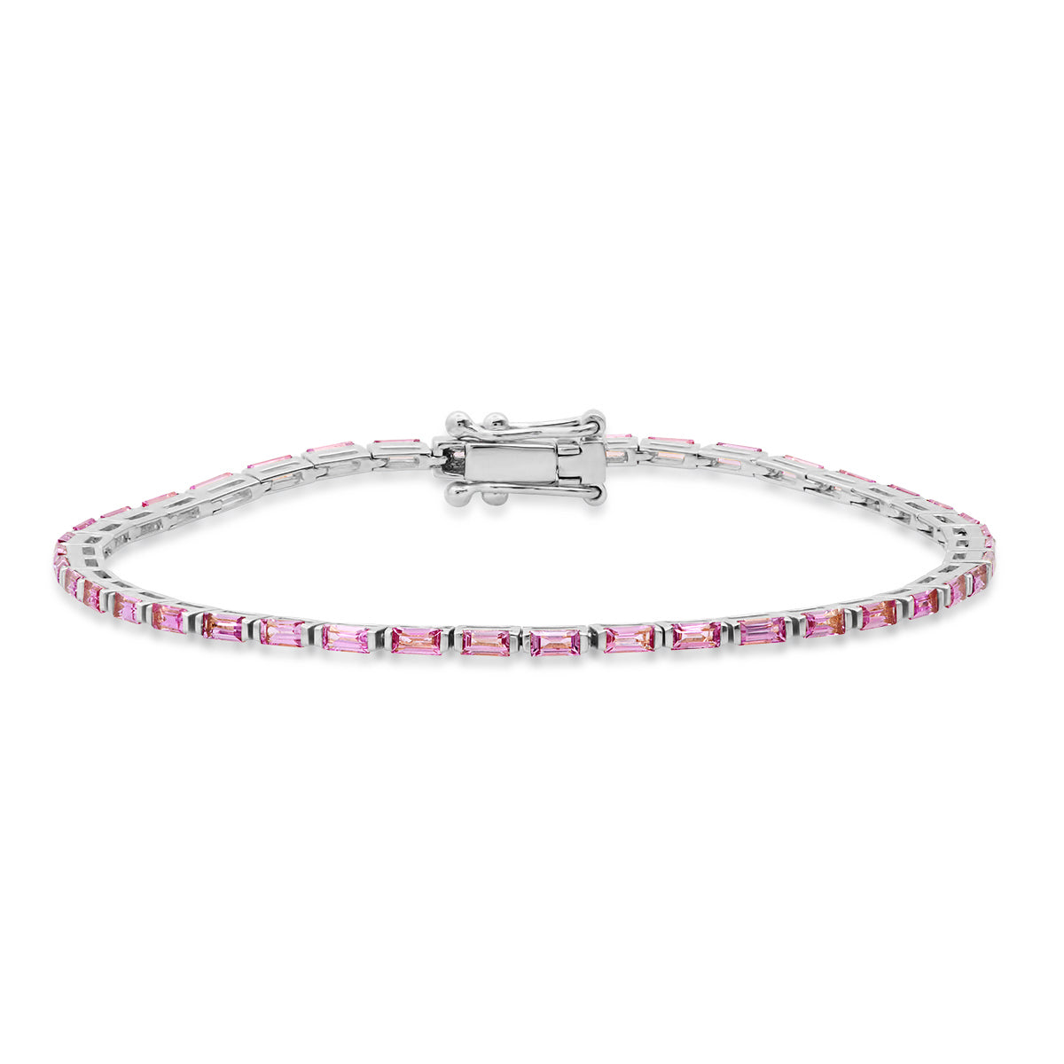 14K White Gold Pink Sapphire Baguette Tennis Bracelet