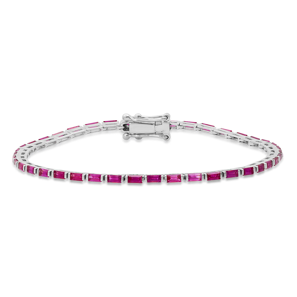 14K White Gold Ruby Baguette Tennis Bracelet