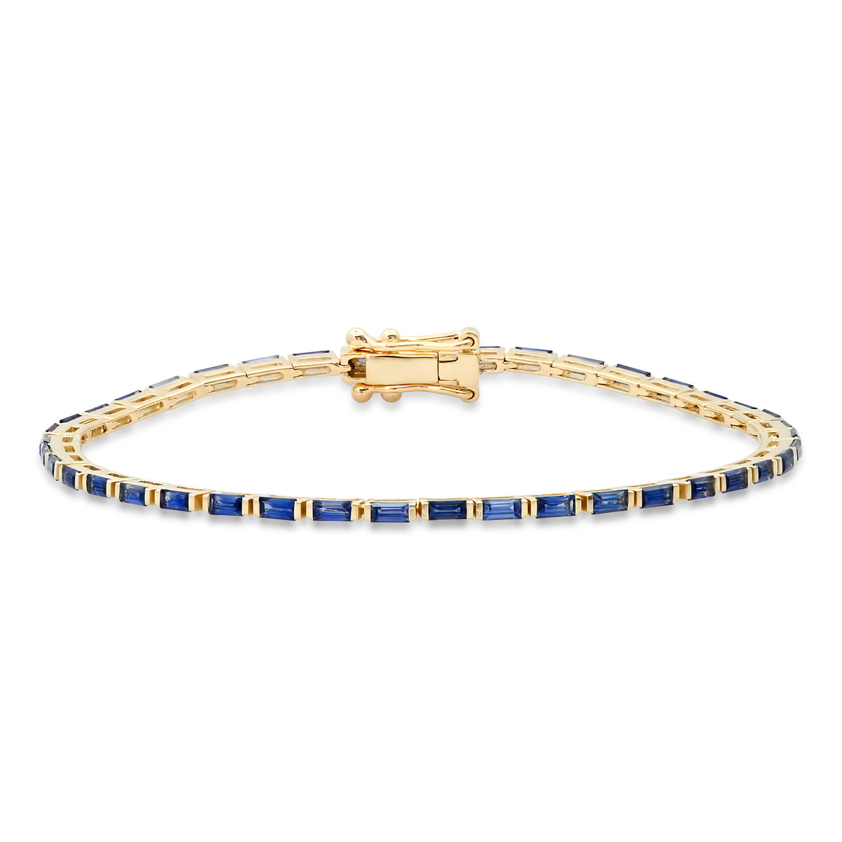 14K Yellow Gold Blue Sapphire Baguette Tennis Bracelet