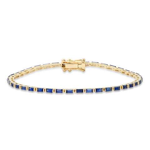 14K Yellow Gold Blue Sapphire Baguette Tennis Bracelet