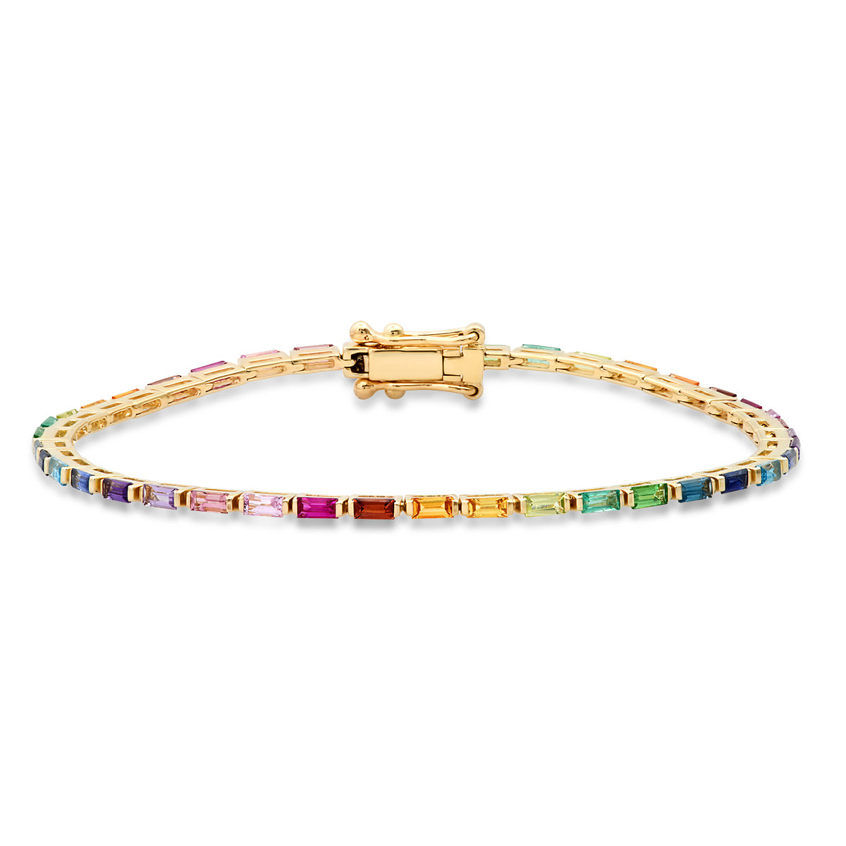 14K Yellow Gold Rainbow Baguette Tennis Bracelet