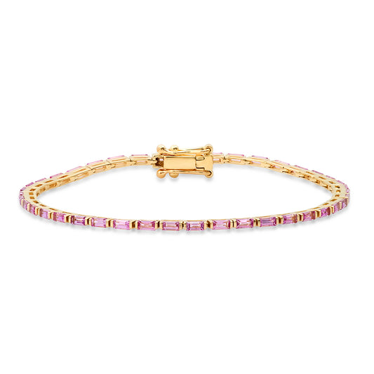 14K Yellow Gold Pink Sapphire Baguette Tennis Bracelet