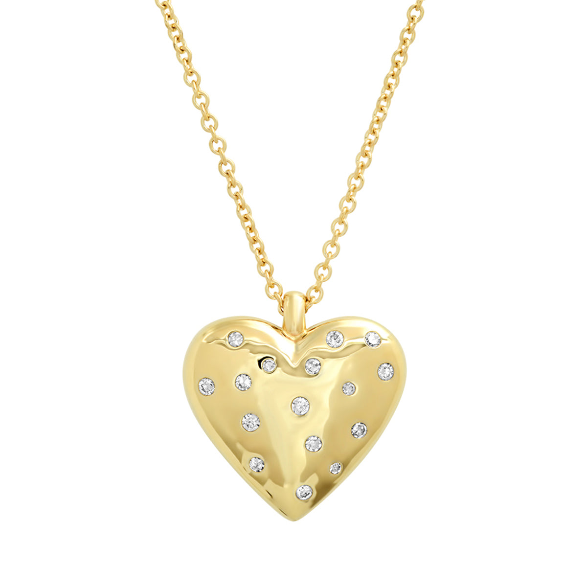 14K Yellow Gold Large Reversible Diamond and Gold Puffy Heart Necklace