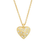 14K Yellow Gold Small Reversible Diamond and Gold Puffy Heart Necklace