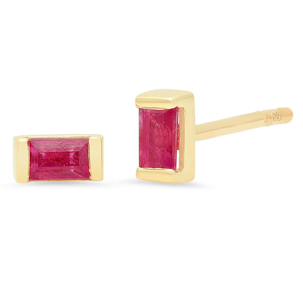 14K Yellow Gold Ruby Baguette Studs